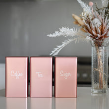 Load image into Gallery viewer, Set of 3 Square Tin Canisters (with labels included!)