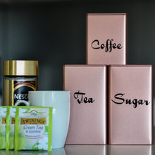 Load image into Gallery viewer, Set of 3 Square Tin Canisters (with labels included!)